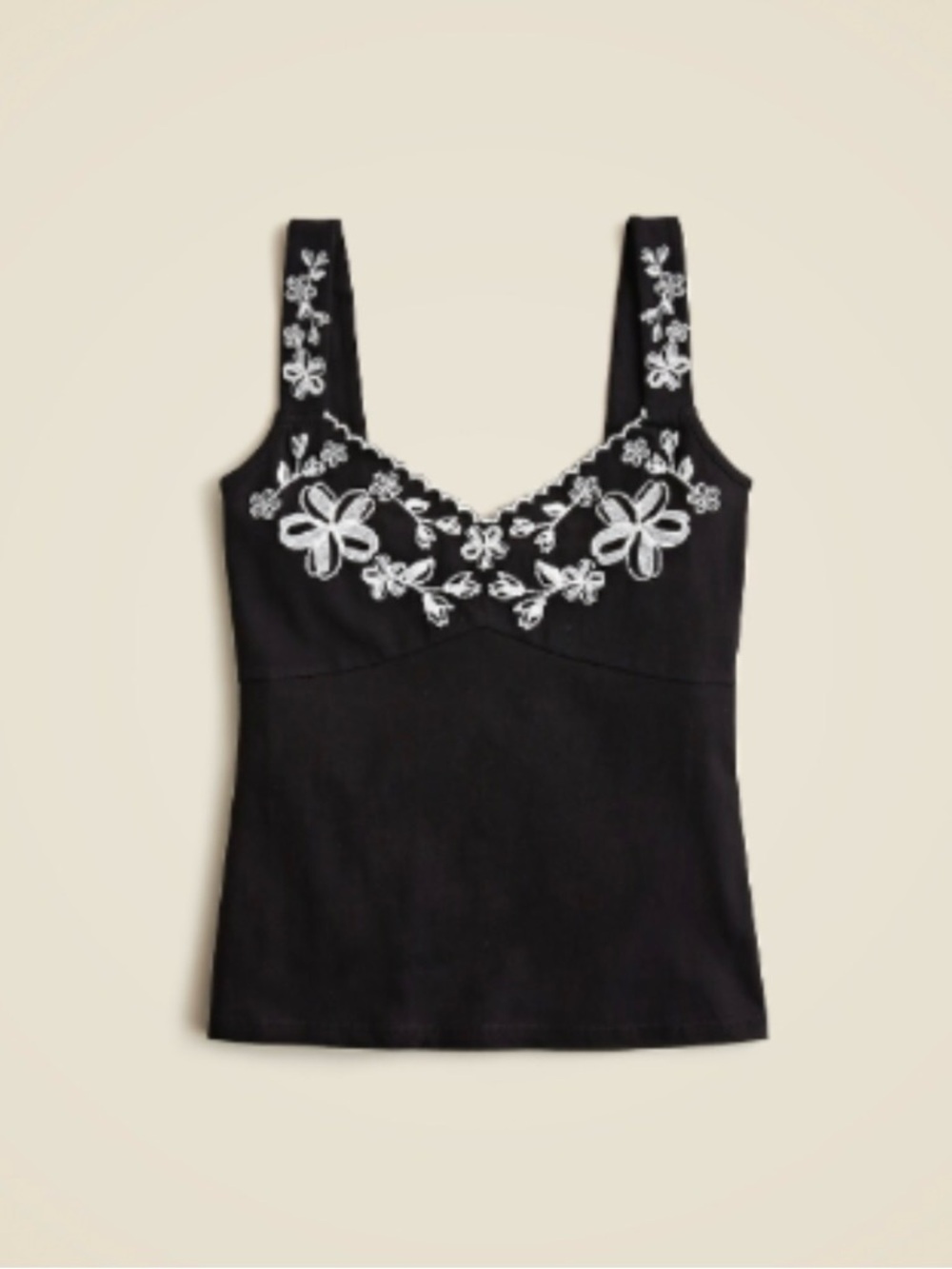 Black Embroidered Floral Tank Top